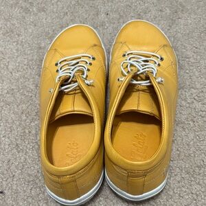 Women's Mustard Yellow Leather Lace-Up Sneakers